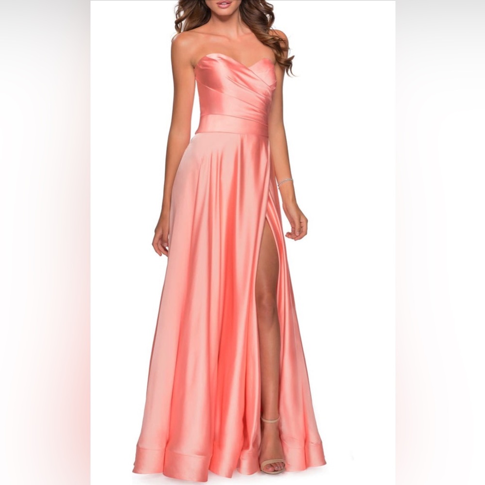 La Femme Strapless Slit Ballgown, Peach